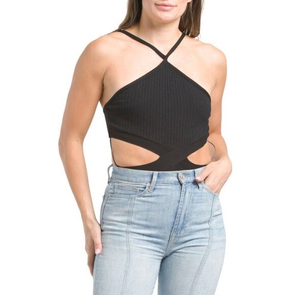 Zara Ribbed Cotton Blend Cut Out Bodysuit Women’s Black Size M - Medium - NWT - Picture 3 of 15